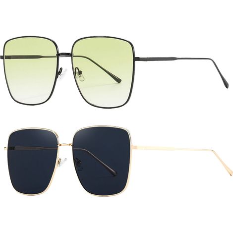 Lot de 2 lunettes de soleil classiques vintage pour femmes et hommes, lunettes de soleil tendance avec protection UV400, noir et beige (1/5)