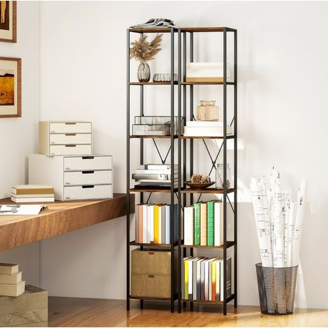 Estantería de 6 niveles, set de 2, estructura de acero, marrón rústico OKMYHOME (1/5)