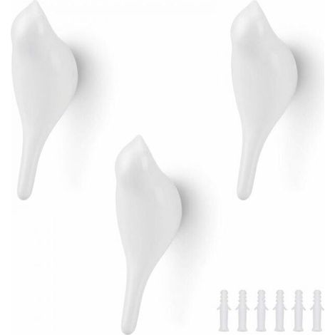 3Pcs White Wall Hook, Bird Resin Wall Mounted Coat Hook for Hanging Coats, Towels, Hats, Bags (1/5)