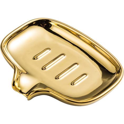 Porte-savon en céramique adapté à la cuisine ou à la salle de bain - facile à nettoyer - porte-savon auto-drainant pour garder le savon au sec (doré) (1/5)