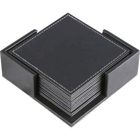 Set mit 6 schwarzen Lederuntersetzern (1/5)