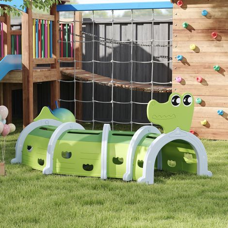 Tunnel enfant en forme de crocodile, modulable, tunnel de jeu pour enfants, enfants de 3 à 6 ans ramper et grimper, vert (1/5)