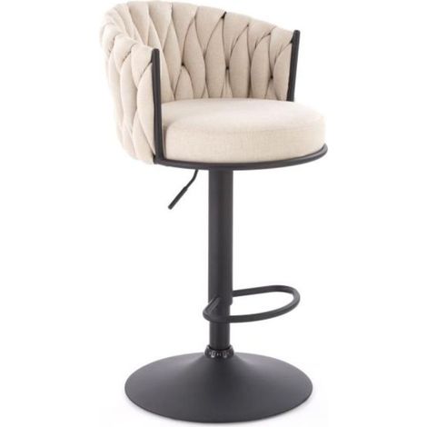 Chaise de bar en tissu beige avec piètement en métal noir JULIANA (1/5)