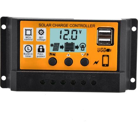 Contrôleur charge intelligent panneau solaire double USB, régulateur PWM 3 étages 12V/24V 30A