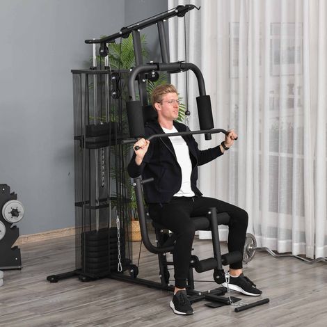 Station Fitness Salle de Sport Multifonction pour Entraînement à Domicile et Professionnel, Acier 150x110x210cm Noir (1/5)