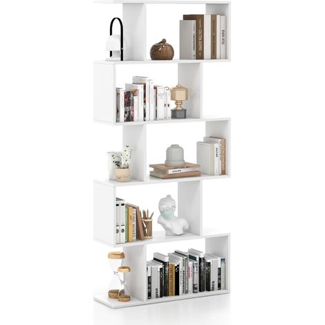 Estantería de 5 niveles en forma de S con sistema antivuelco, color blanco