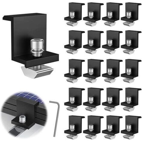 Supports de panneaux solaires 20 pièces, fixations de 30 mm, kit de montage pour rails de panneaux solaires PV avec clé hexagonale pour toit et mur (1/5)