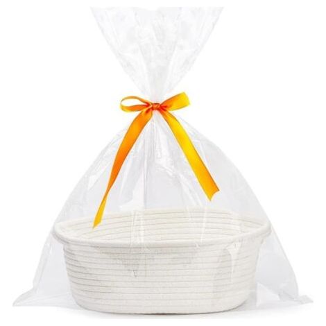 Panier Cadeau Vide Tressé,Panier de Présentation Vide avec Sacs Cadeaux et Rubans,Corbeille Cadeau en Corde de Coton,pour Fête Prénatale,Anniversaire,Mariage,Pâques,Thanksgiving,Noël Blanc (1/5)