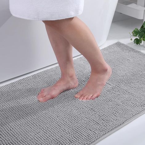 Tappetino da bagno antiscivolo, morbido tappetino da bagno in microfibra di ciniglia, tappetino da bagno assorbente, lavabile in lavatrice - 60 x 90 cm, grigio chiaro