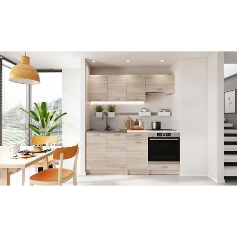 Cuisine complète MILA 6 éléments couleur sonoma avec plan de travail inclus - Longueur 180 cm (1/5)