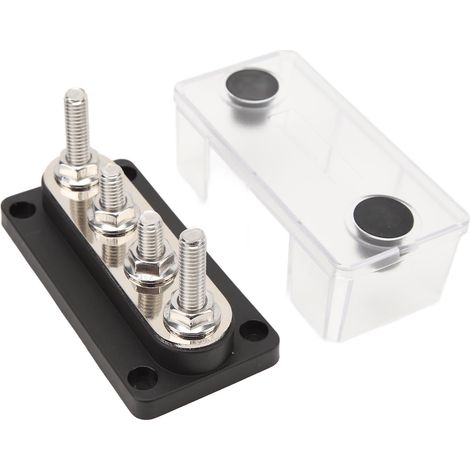 Bloc de distribution électrique à 4 bornes 12-48 V 150 A en laiton nickelé pour voitures, camions, camping-cars, bateaux et autres véhicules nautiques (noir) (1/5)