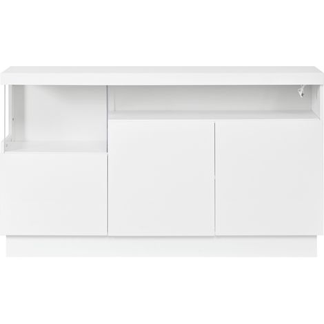 Modernes weißes Sideboard mit APP-LED-Beleuchtung und Acryl-Displayfach, 140 x 36 x 80 cm (1/5)