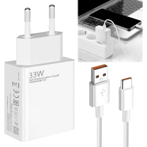Chargeur Rapide 33 W, Chargeur et Câble USB C 2M 6A Turbo, Type C Adaptateur Secteur pour 11 Lite / 10T Pro / 10T / Note 13 5G / 12S / 11 / 11S / 10 Pro etc (1/5)