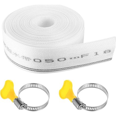 Tuyau Refoulement 32mm x 10m Tuyau Plat Flexible en Tissu, 1 1/4 Pouce Tuyaux de Vidange pour Pompe Submersibles Pompes à Eau Sale, avec 2 Colliers de Serrage (1/4)