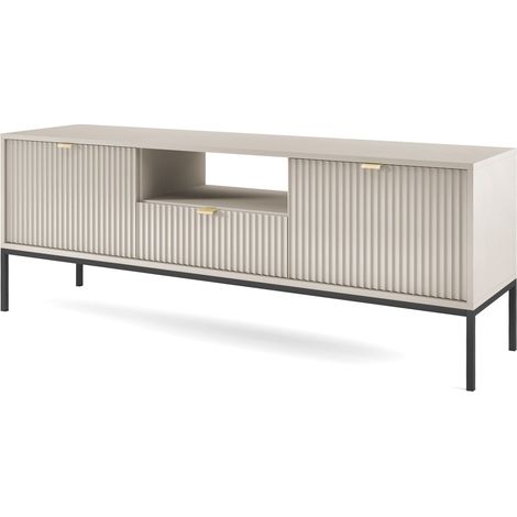 Meuble TV 154 cm, 1 tiroir, 2 portes, Cachemire / Noir, poignées dorées, 154 x 39 x 56 cm (1/5)