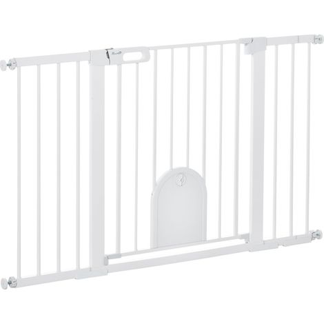 Türschutzgitter Treppenschutzgitter 75-131cm Klemmbefestigung aus Metall und ABS in Weiß 76cm hoch für Sicherheit im Zuhause
