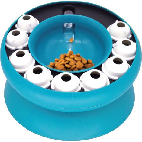 Leckerli-Spender - VENTEO - Interaktive Schüssel für Katzen und Hunde - Mit Puzzlespielzeug für Haustiere - Drehbarer Futterspender - 15° geneigtes Design (1/4)