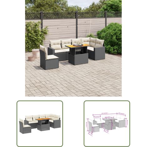 The Living Store 7-tlg. Garten-Sofagarnitur mit Kissen Schwarz Poly Rattan - Gartenmöbel - Outdoor Möbel - Rattan Gartenset - PE-Rattan - Lounge Set (1/3)