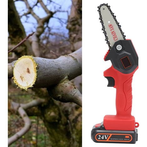 Scie d'élagage électrique portative rouge FYD-001, mini tronçonneuse rechargeable au lithium-ion pour l'entretien du jardin, norme européenne AC110-240V (1/5)