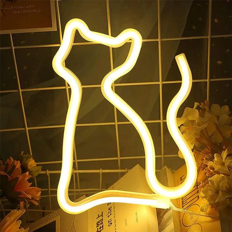 Letrero de neón LED para interiores, luz de noche acrílica para decoración de pared, USB y batería, para habitación infantil, boda, fiesta, bar, gato blanco cálido.
