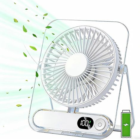 Wiederaufladbarer USB-Tischventilator mit 3000-mAh-Akku, ultraleisem Betrieb, 5 Geschwindigkeitsstufen, faltbarem Design, Digitalanzeige und Acrylgehäuse – ideal für Zuhause, Büro und Reisen. (1/5)