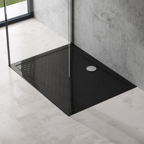 Doporro – Receveur de douche rectangulaire antiglisse 90x100cm – Acrylique noir – Extra plat 4cm – Descente intégrée pour écoulement facile - Lucia02AR
