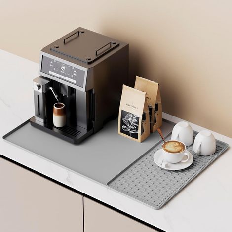 Silikon-Kaffeemaschinenmatte – Kaffeematte mit erhöhten Kanten für Küchentheken – hitzebeständiges Kaffeezubehör für Espresso-Kaffeemaschine – Abtropfgestell (grau, 40 x 60 cm)