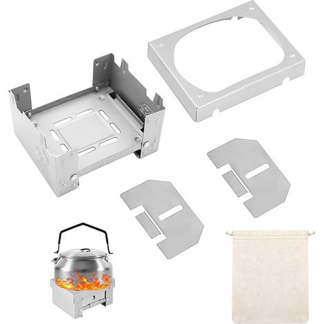 Réchaud portable à combustible solide,argenté Mini réchaud de camping,réchaud pliable pour four à alcool solide épais pour camping, randonnée, pique-nique, barbecue (1/5)