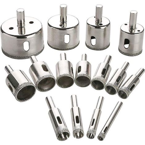 Jeu de 15 forets diamantés, scies cloches pour acier au carbone, perçage du verre, de la céramique, de la porcelaine, du carrelage et du marbre, diamètres disponibles : 6/8/10/12/14/16/18/20/22/25/26/ (1/5)