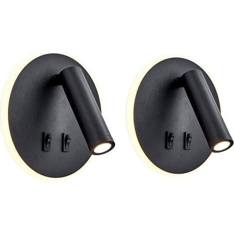 LED wall sconce, bedside applique, 12W LED reading light with adjustable spot (3W + 9W, 3000K warm light) in black.