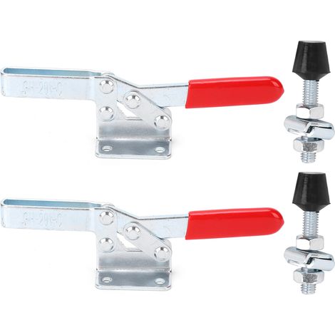 Lot 2 pinces bascule GH-201C – acier allié antirouille – angle ouverture 87° – force maintien 182 kg – clip rapide