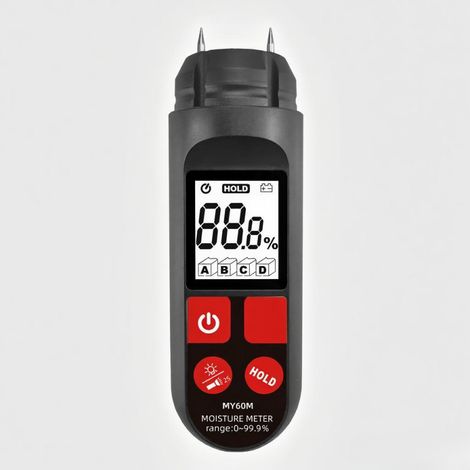 Testeur d'humidité du bois MY60M – à broches, 4 modes, lampe torche, 100 essences, pour bois de chauffage et construction (1/5)