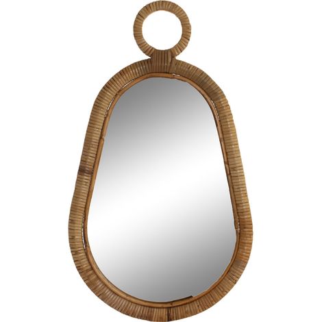 Ratan Mirror Mirror 39x2x68 natürlicher brauner Ratan -Material Spiegel mehrfarbiger Farbfamilienspiegel Details (1/4)