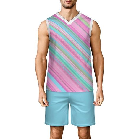 Men's Basketball Set, Adult Basketball Jersey, Sleeveless V-Neck Sports Outfit, Tank Top and Shorts for Fitness, Match, Training, Colorful 3D Graffiti (1/5)