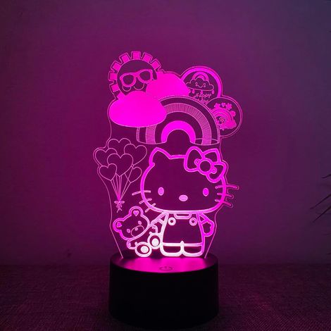 Veilleuse Kitty, 3D Lampe Kitty, Veilleuse 3d Illusion Led, 7 Couleurs de Lumière Librement Commutables, Interrupteur Tactile, Veill-euse à Effets Visuels 3D (1/5)