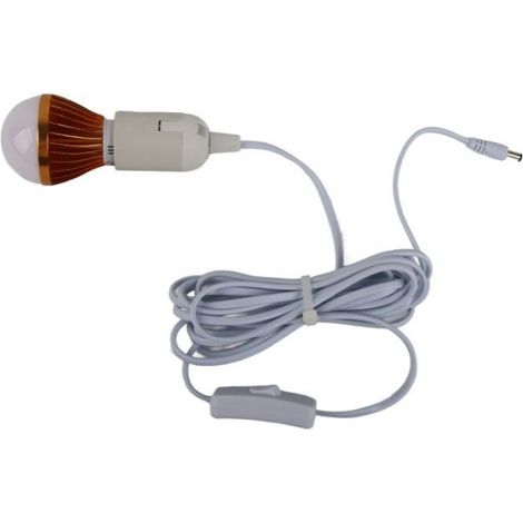Ampoule Boule E27, Lampe Solaire LED Blanc Chaud avec Douille Amovible et Câble CC de, pour Tente de Camping 12 V 5 W (1/4)
