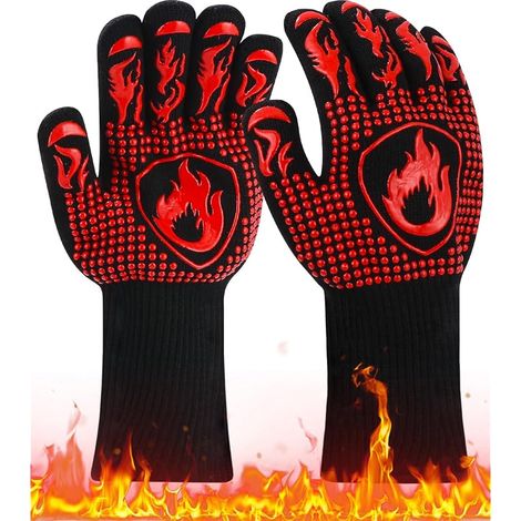 Gants de Cuisine Universels Anti-Chaleur jusqu'à 800°C, Antidérapants, Respirants, Rouge, Aramide, Coton, Silicone, 1 Paire (1/5)