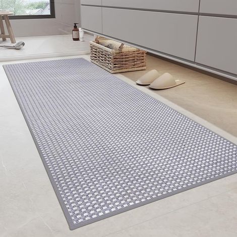Tapis Salle de Bain Antidérapant Microfibre 70x120cm Gris Clair
