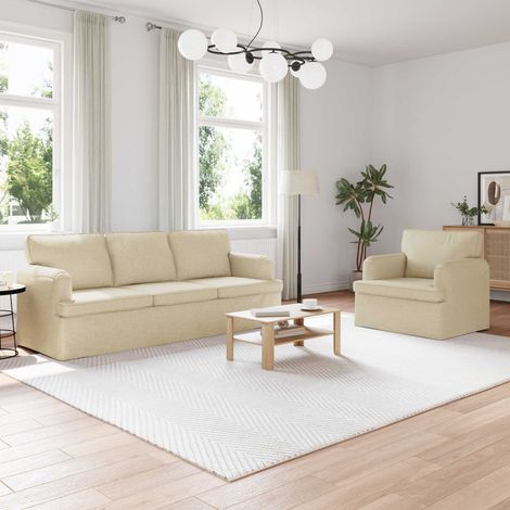 Sofa Set 2 pcs Creme 201 x 80 x 85 cm Stoff