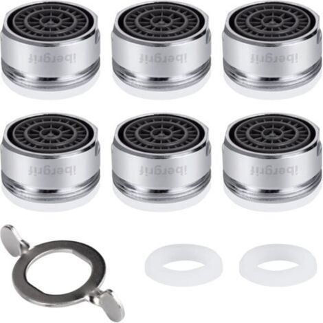 M91005, 6 Pièces Mousseur Robinet M24 Economie Eau, Aérateur de Robinet Avec Filtration 7 Couches, Embout Robinet Cuisine Avec 1 clé D'aérateur et 8 Joints, Aerateur avec Élément Filtrant