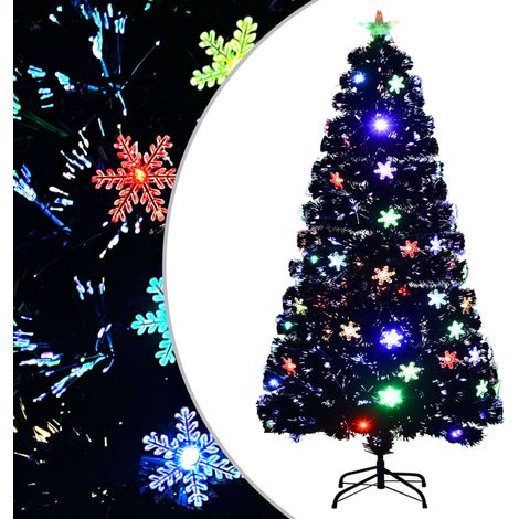 Weihnachtsbaum mit LED-Schneeflocken Schwarz 120 cm Fiberoptik