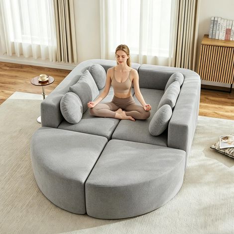 Modulare Schlafcouch mit Schlaffunktion, Vollkomprimierte Cloud Couch, Chenille, Ohne Montage,Gray,B292 x T165x H68 cm (1/5)