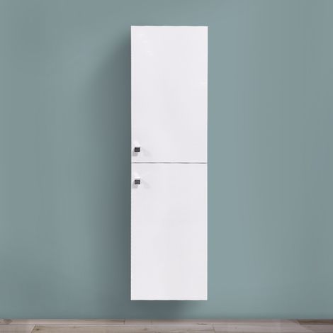 Gloss White 1400mm Tall Cupboard Wall Hung High Cabinet Bathroom Furniture with 2 Door (1/6)