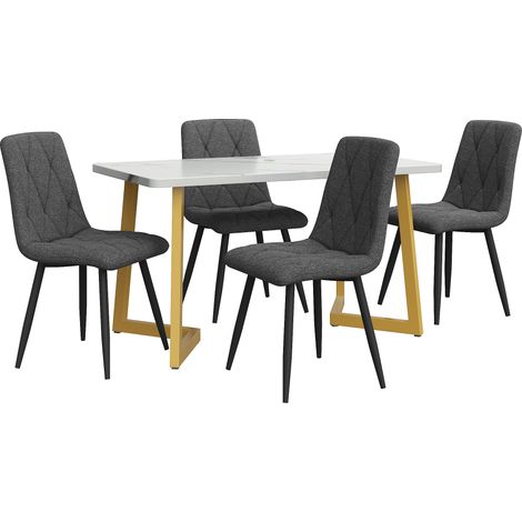 Essgruppe mit 4 Stühlen und rechteckigem Esstisch 117 x 68 cm MDF in Marmoroptik dunkelgrau MODENUIT (1/5)