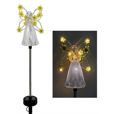 Solar-Engel-Gartenleuchte, mehrfarbig, LED-Engel-Dekor, wasserdicht, Wegbeleuchtung, Friedhofs- und Gedenkleuchte, gelb, 1 Stück
