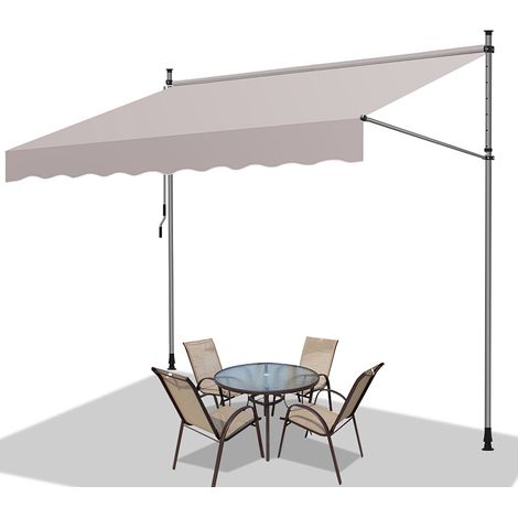 TolleTour Klemmmarkise mit Handkurbel, 300x120cm Balkonmarkise, UV-beständig 50+ höhenverstellbar Sonnenschutz ohne Bohren für Terrasse und Balkon Beige