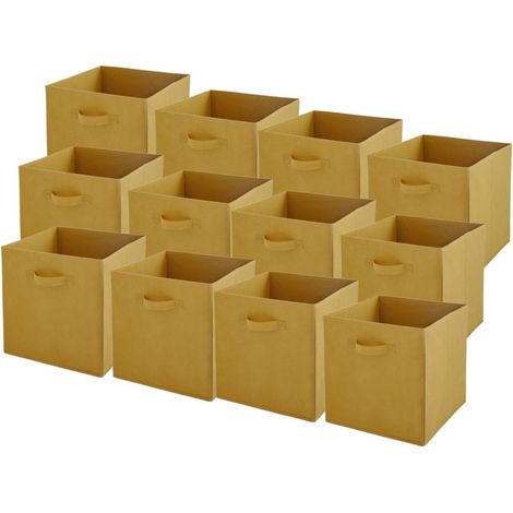 Lot de 12 paniers pliables en tissu jaune moutarde 27 x 27 x 27 cm