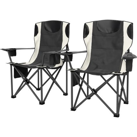 Chaise pliante de camping 2 pièces, accoudoirs, porte-gobelet et appui-tête noir DESVIAE (1/5)