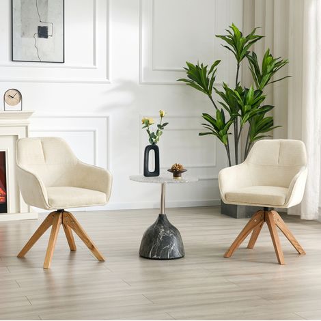 Set de 2 sillas de comedor giratorias 82 cm beige con brazos y patas de madera maciza,58x46x82cm (1/5)