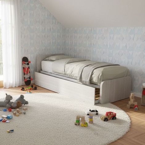 Letto singolo con letto estraibile, trasformabile in matrimoniale. Testate personalizzabili, reti in acciaio e doghe in faggio - Rovere rock